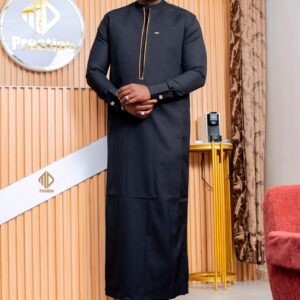 Grand Boubou Diomaye Noir & Or – 3 Pièces