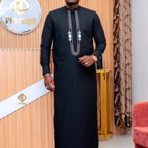 Grand Boubou Diomaye Noir & Blanc – 3 Pièces