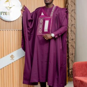 Grand Boubou Prestige Prune Royal – 3 Pièces