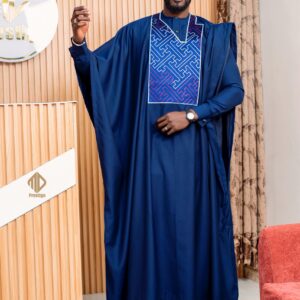 Grand Boubou Royal Bleu Majesté – 3 Pièces
