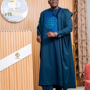 Grand Boubou Royal Bleu Océan – 3 Pièces