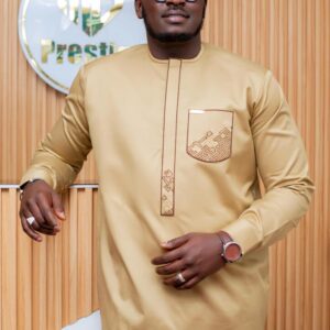 Costume Africain 2 Pièces Beige Élégant