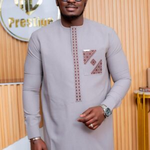 Costume Africain 2 Pièces Gris Clair Élégant