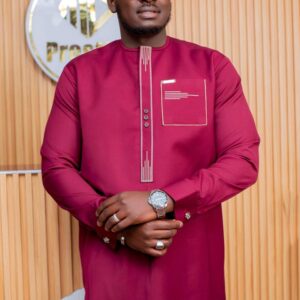 Costume Africain Simple – Framboise Élégant 3 Pièces