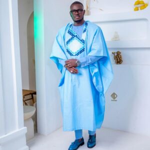 Grand Boubou Bleu Ciel Prestige – 3 Pièces